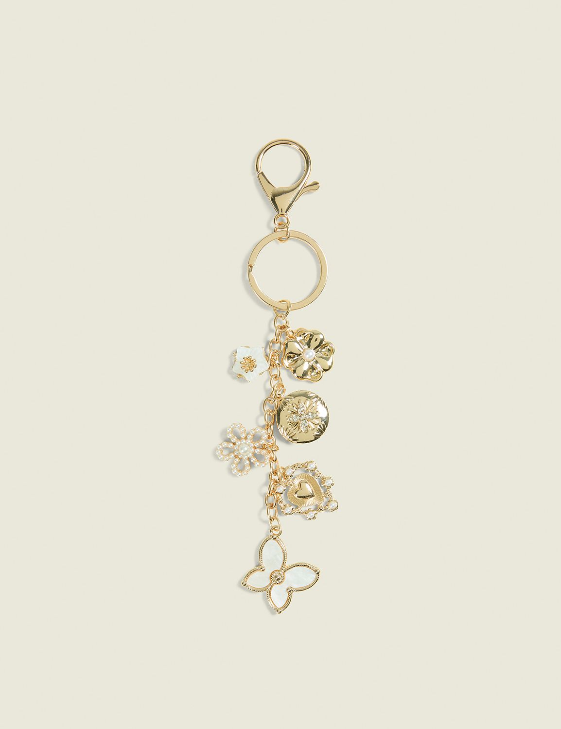 Goldtone & Pearlized Floral Bag Charm