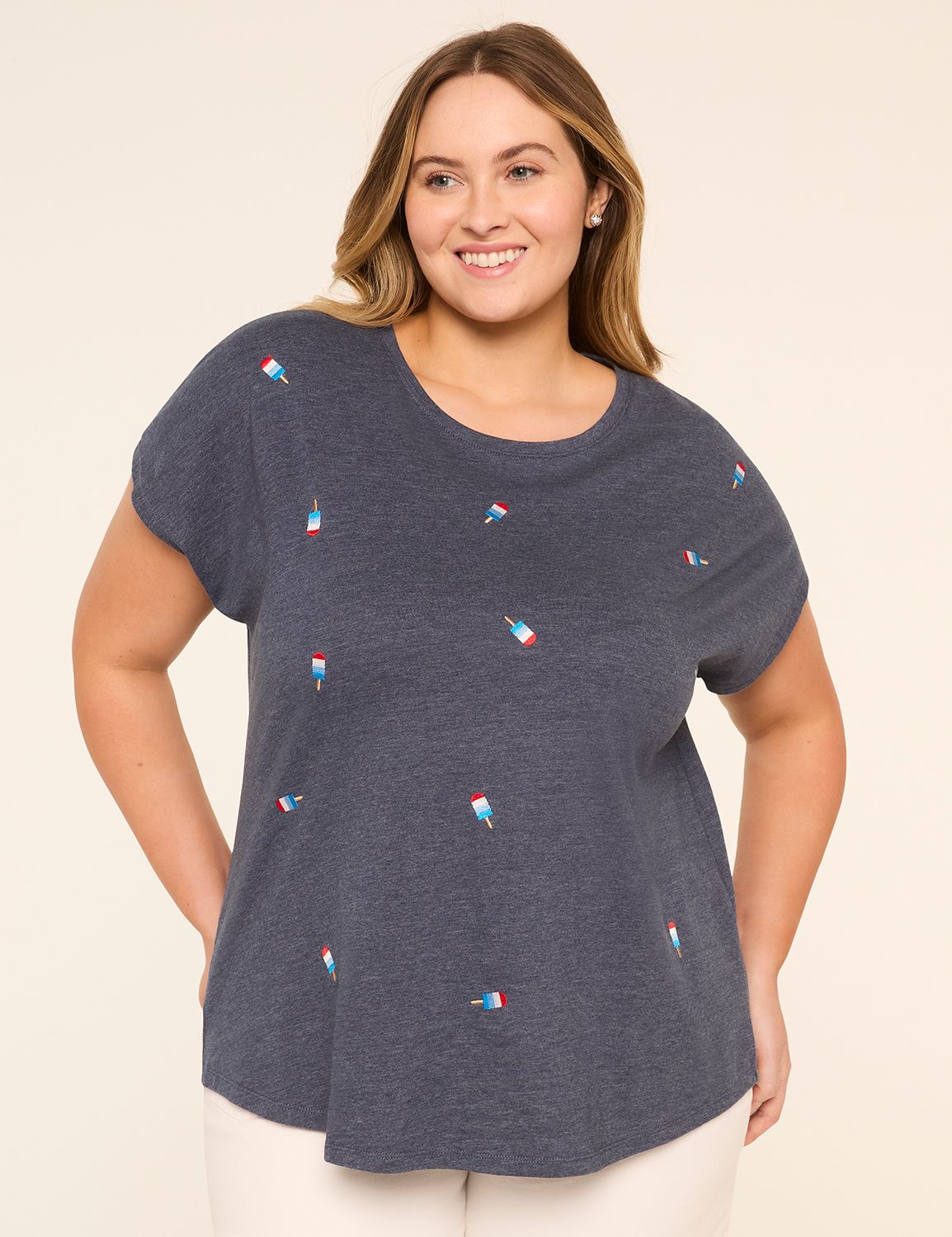 Dolman-Sleeve Embroidered Popsicles Tee