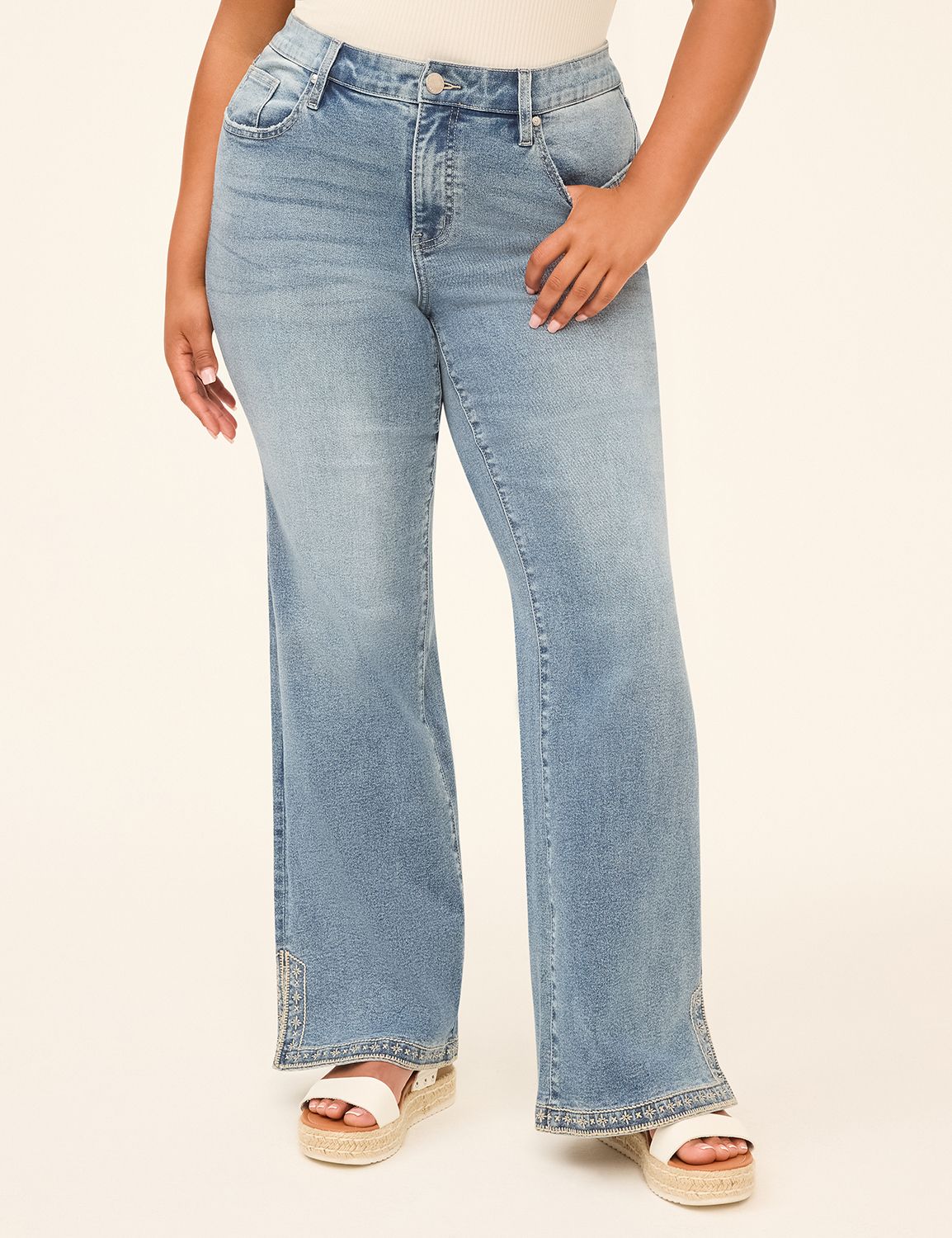 Genius Embroidered Split-Hem Bootcut Jean
