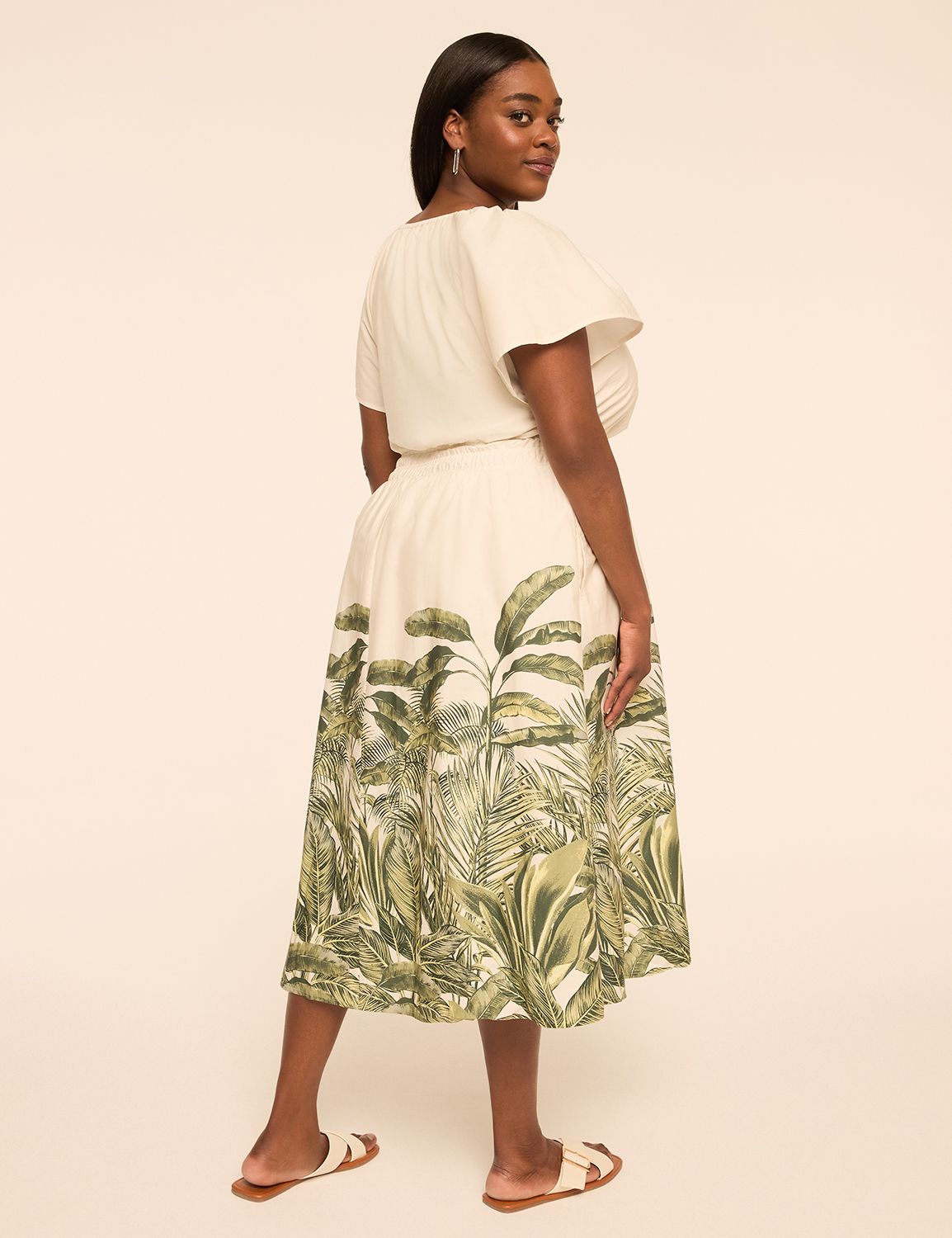 Smocked-Waist Poplin Midi Dress