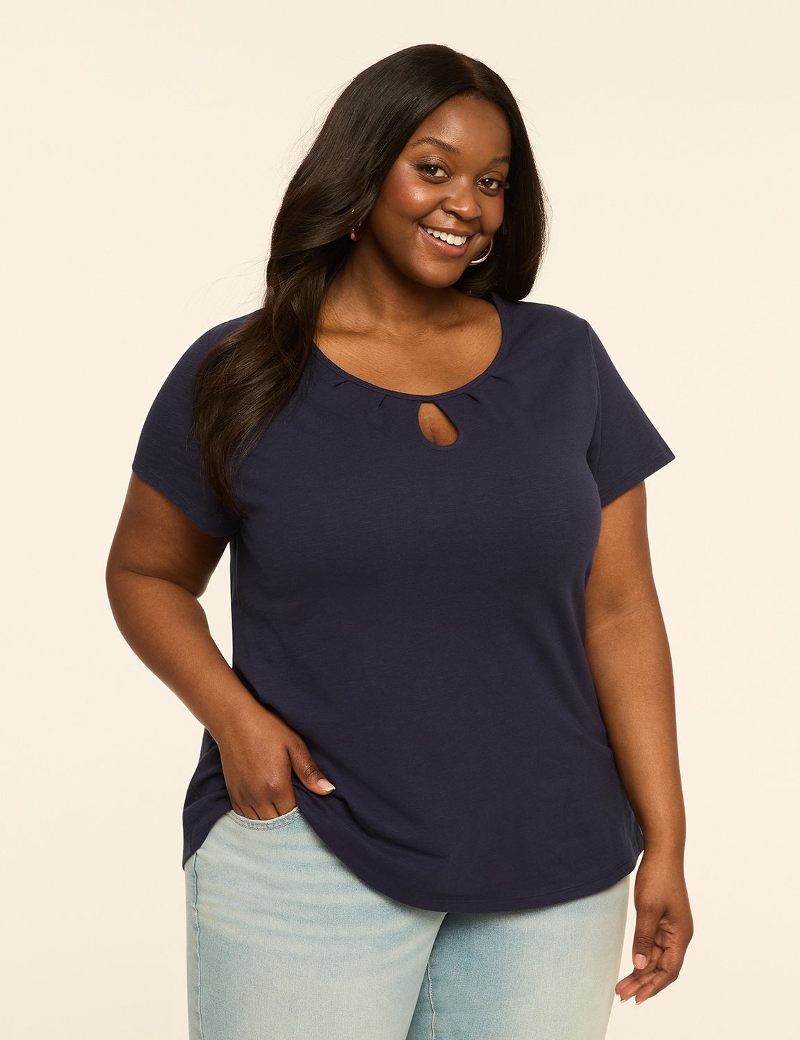 Short Sleeve Open Crew Keyhole Top Product Image 1