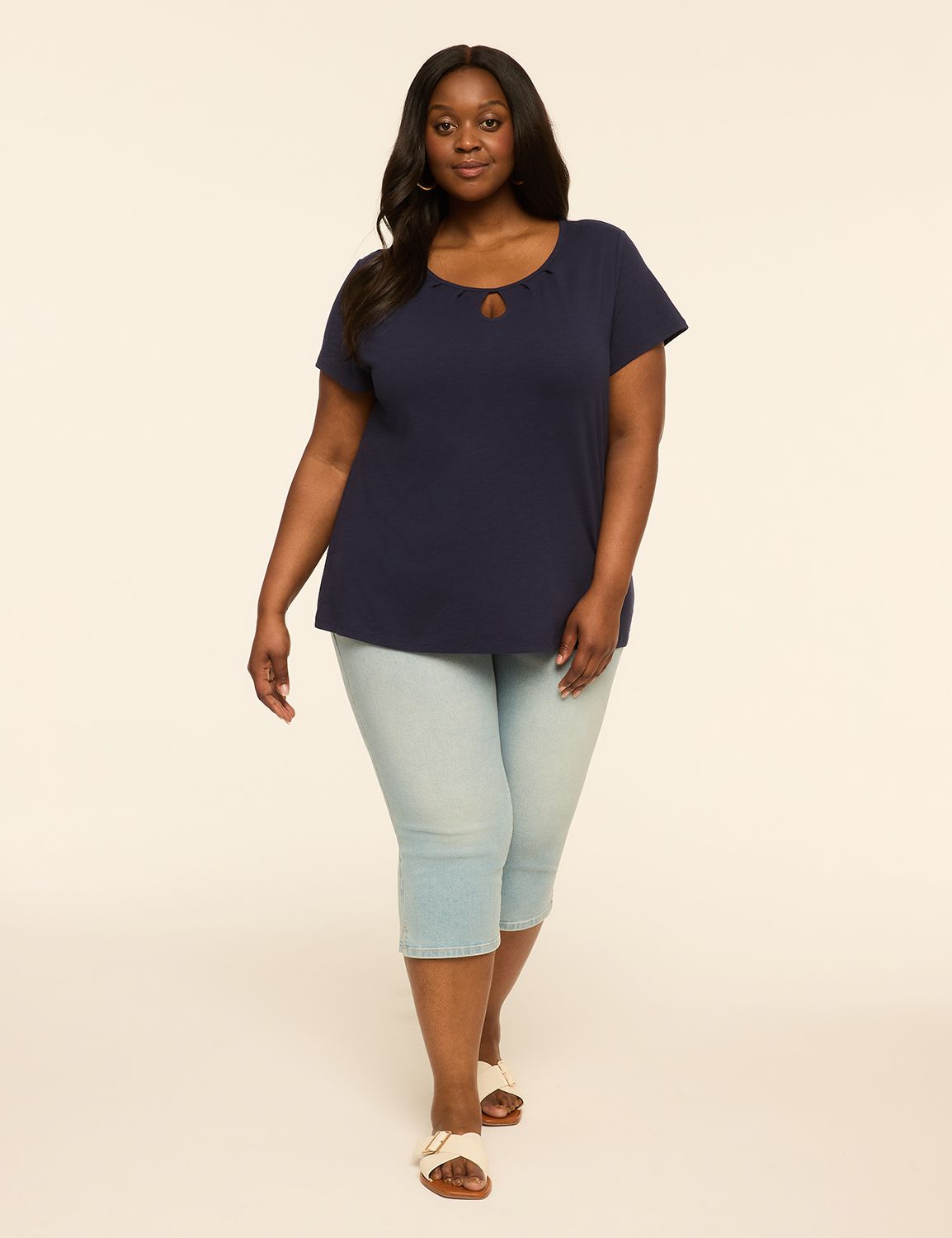 Short Sleeve Open Crew Keyhole Top Product Image 3