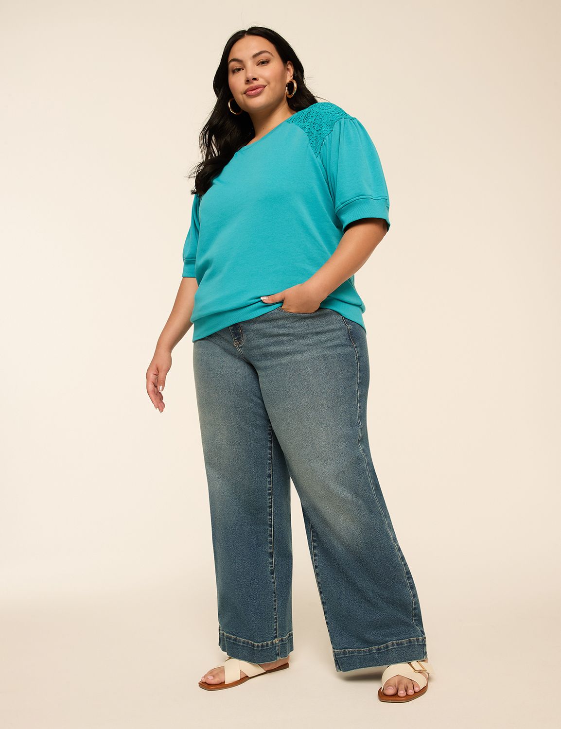 Short Sleeve Crew Neck Raglan Croch Product Image 3