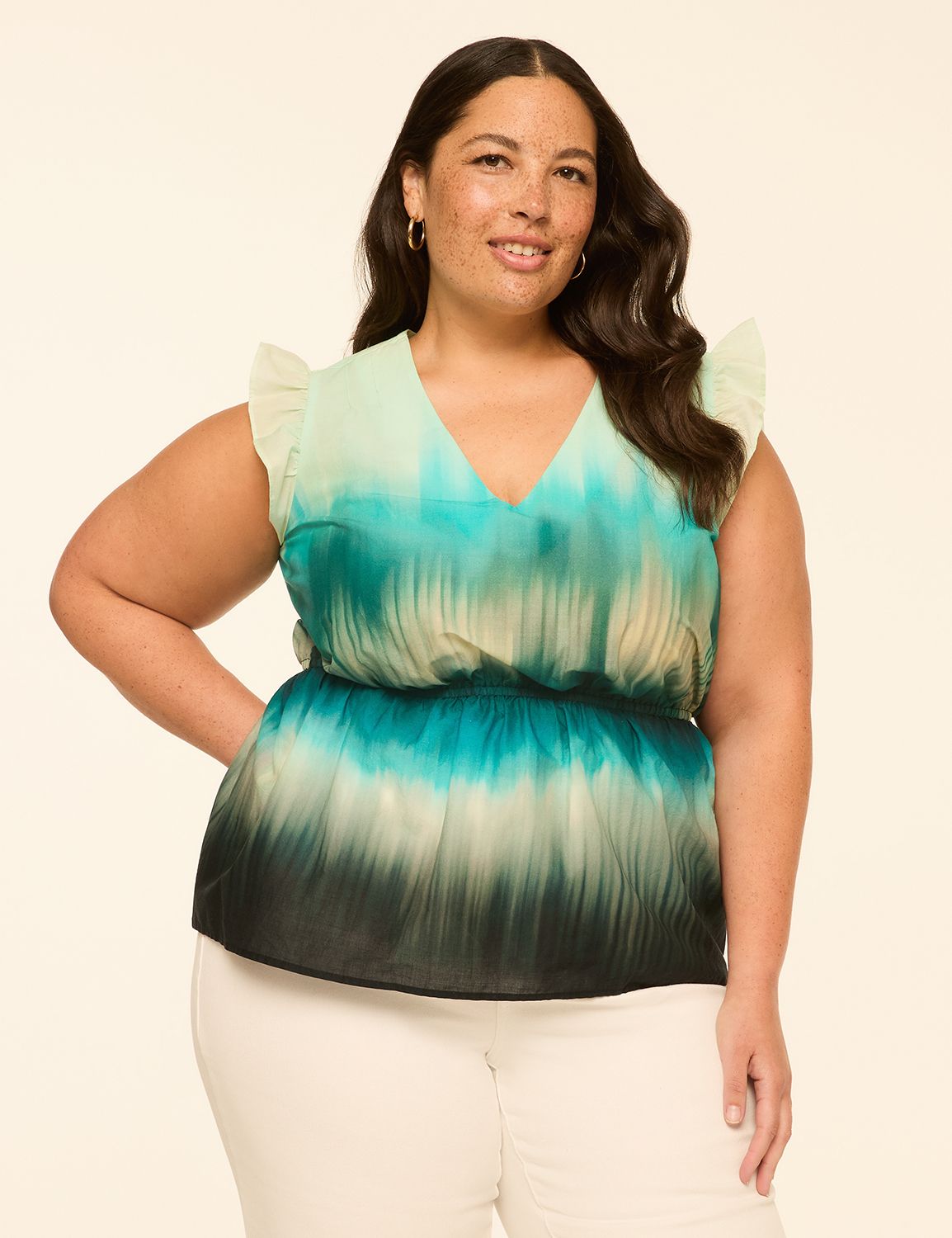 Swing SS V-Neck Peplum Top 1151716 Product Image 1