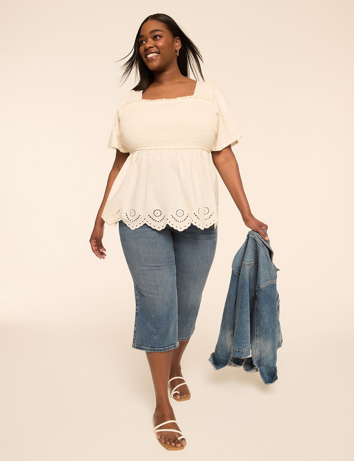 Short Sleeve Smocked Bodice Eyelet Product Image 3