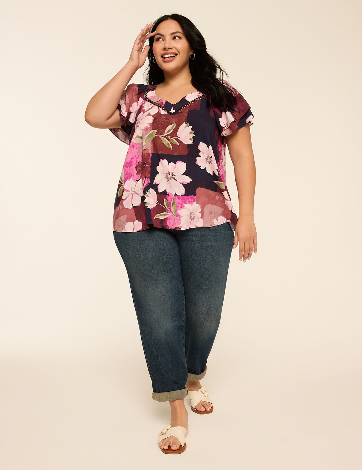 Swing SS Double Flutter V-Neck Top Product Image 3