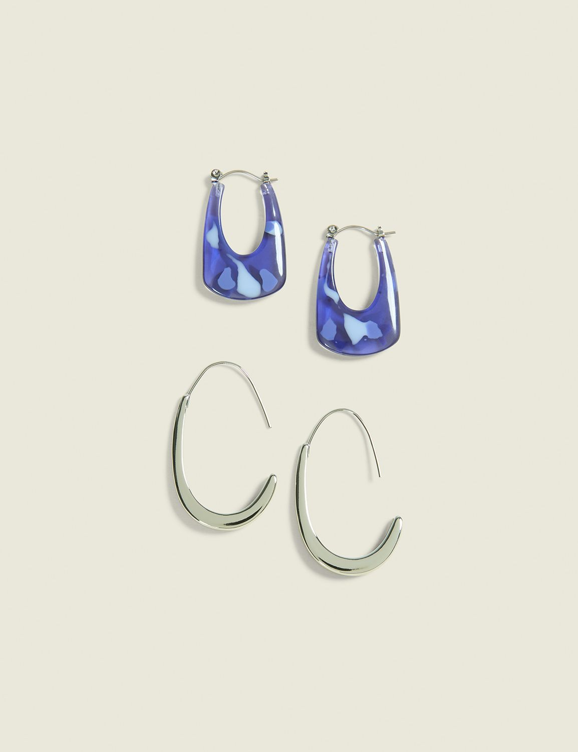 Blue & Silvertone Organic Hoop Earrings 2-Pack