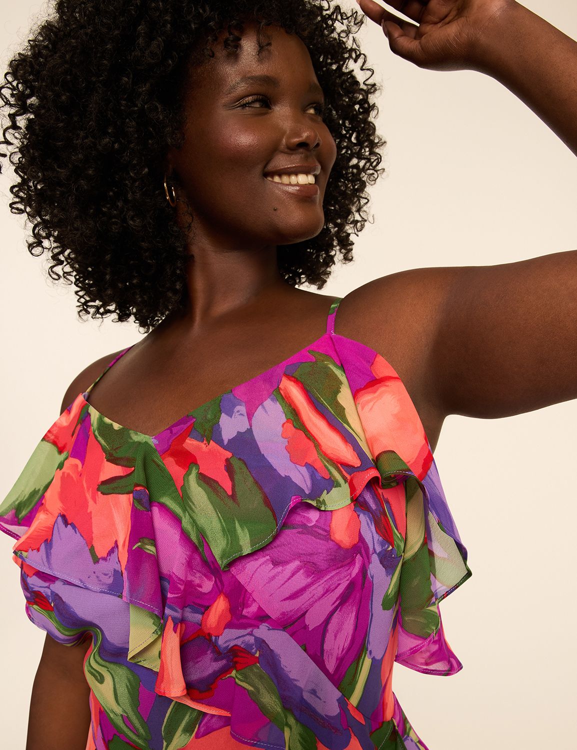 COLD SHOULDER RUFFLE WRAP MAXI DRES Product Image 3