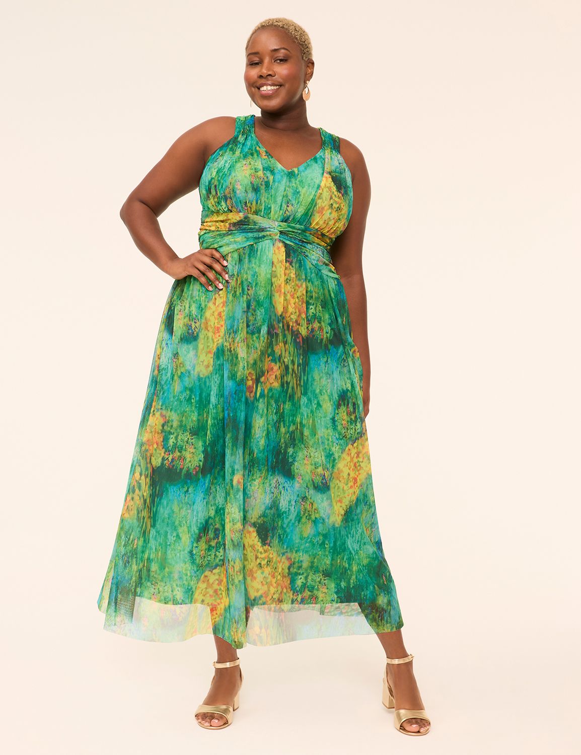 Sleeveless Mesh Maxi Dress