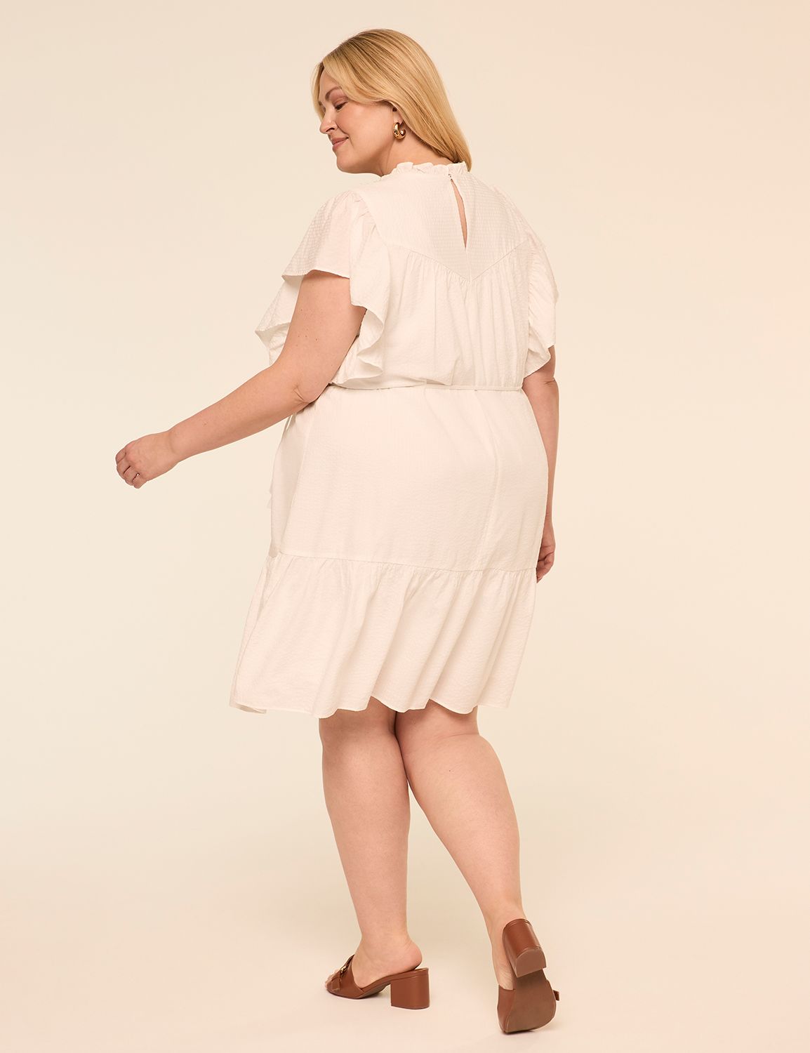 Flutter-Sleeve Tie-Waist Short Dress