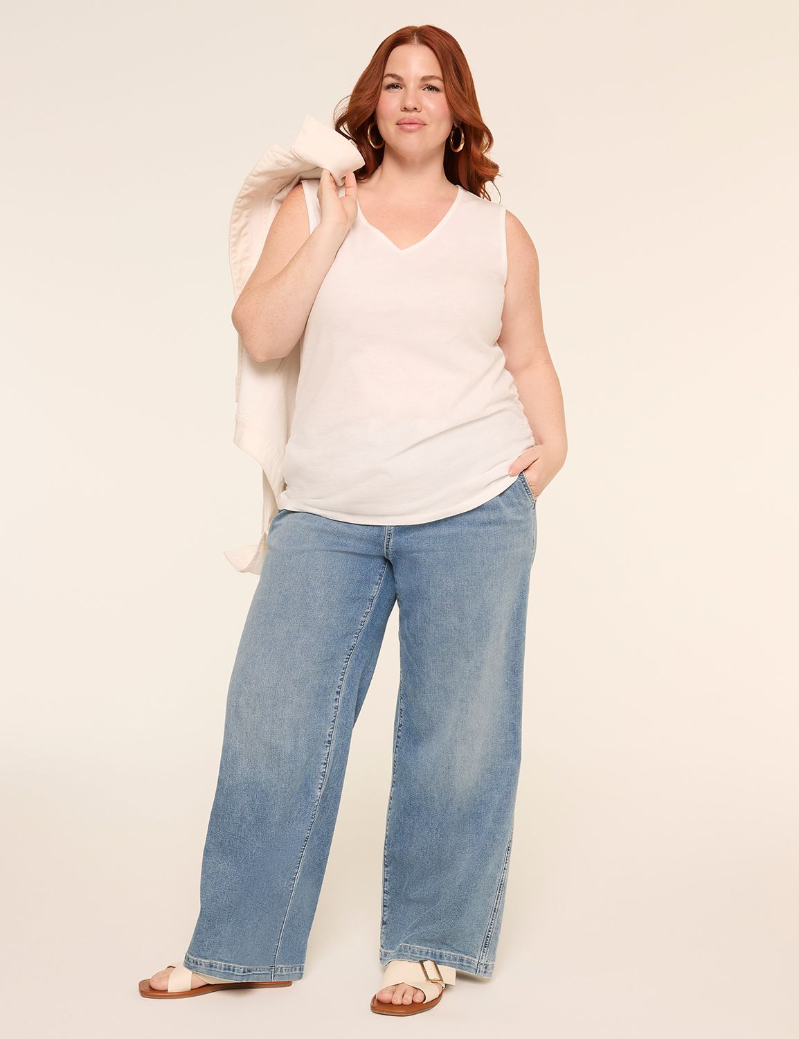 Sleeveless V-Neck Side Ruched Tank Product Image 3