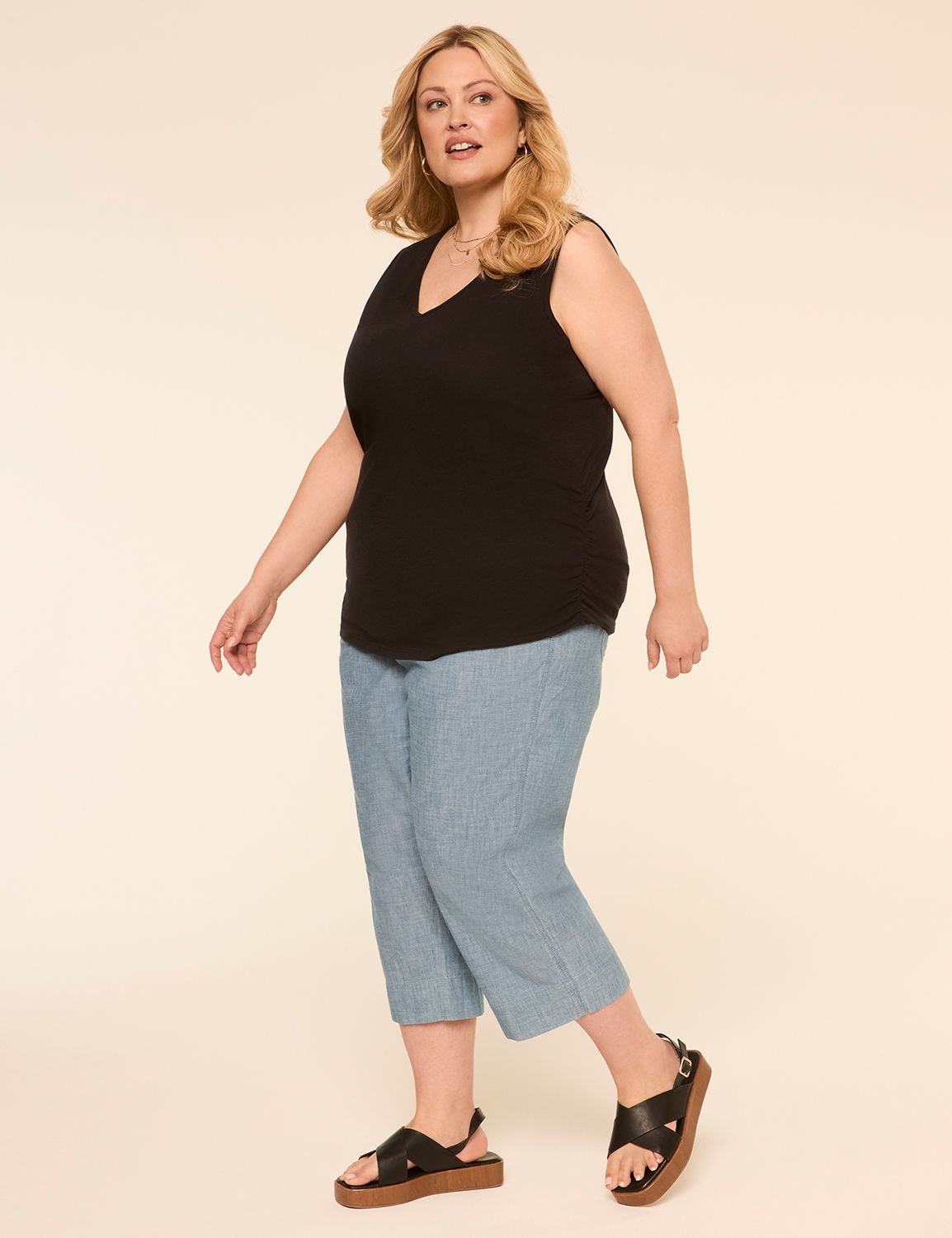 Sleeveless V-Neck Side Ruched Tank Product Image 3