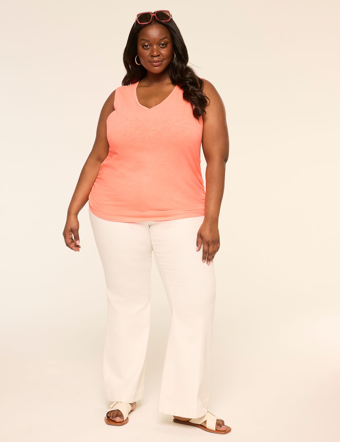 Sleeveless V-Neck Side Ruched Tank Product Image 3