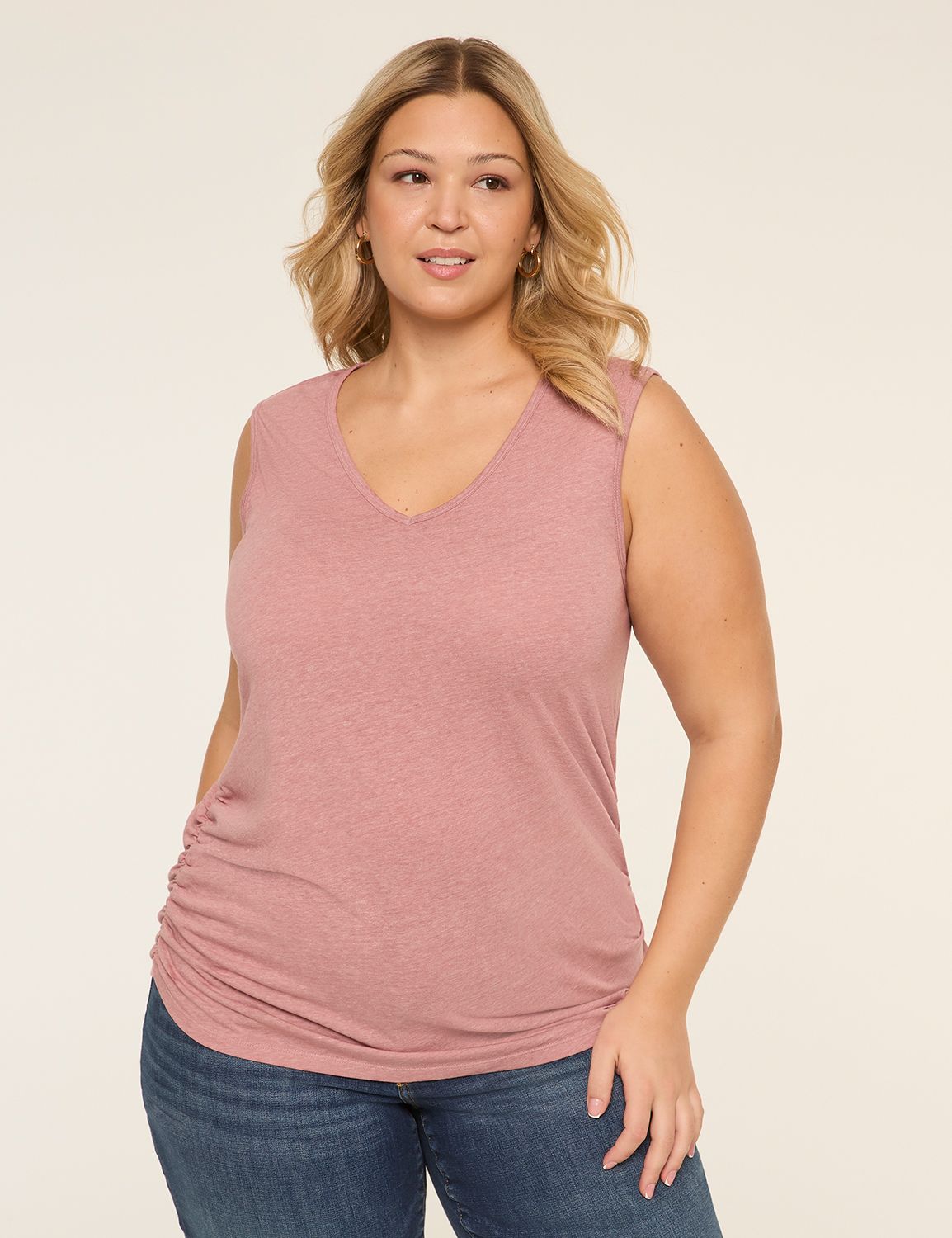 V-Neck Side-Ruched Burnout Tank