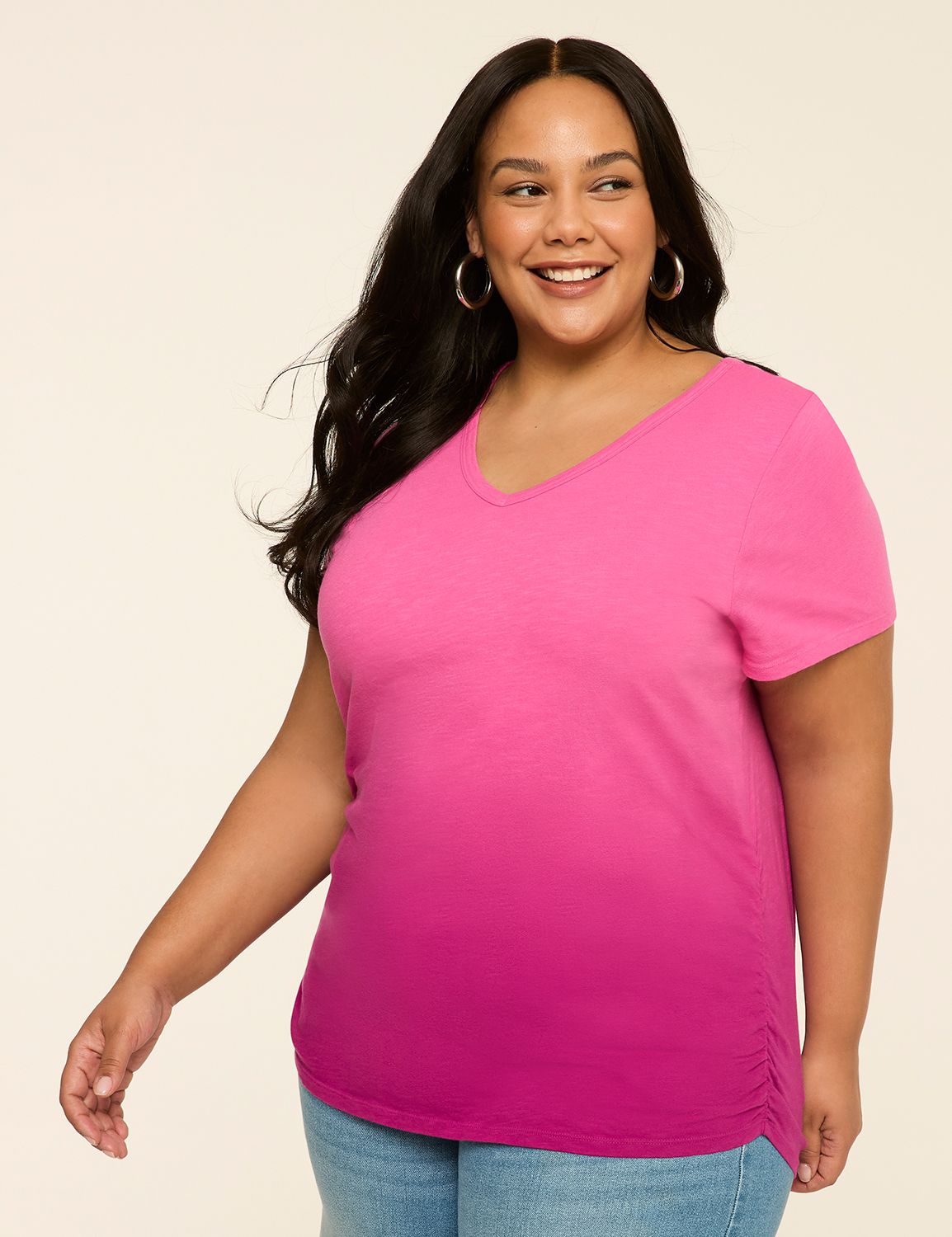 Short-Sleeve V-Neck Side-Ruched Tee