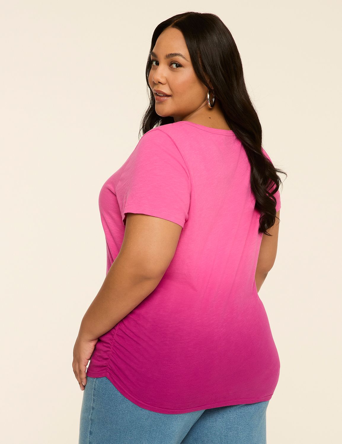 Short-Sleeve V-Neck Side-Ruched Tee